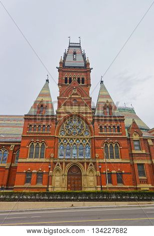 Cambridge, USA - April 29, 2015: Transept of Memorial Hall of Harvard University in Cambridge Massachusetts USA. It was built in honor of men who died during the American Civil War.