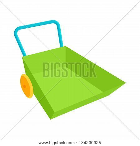 Green wheelbarrow icon in cartoon style on a white background