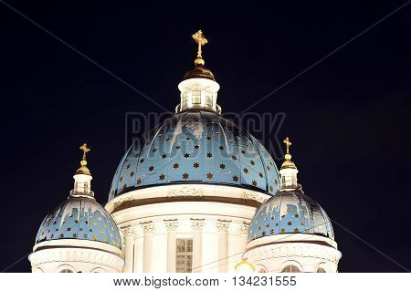 Night View Of The Troitsky Cathedral In St. Petersburg, Russia