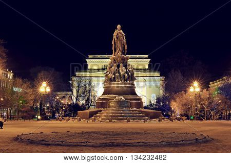 Night View Of The Alexandrinsky Theater And The Monument To Catherine The Great In Ostrovsky Square