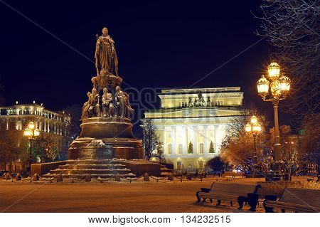 Night View Of The Alexandrinsky Theater And The Monument To Catherine The Great In Ostrovsky Square
