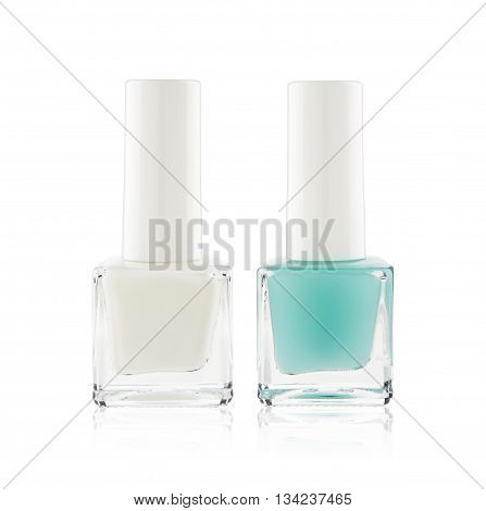 set of light colored nail polishes isolated on white