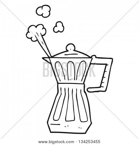 freehand drawn black and white cartoon espresso stovetop maker