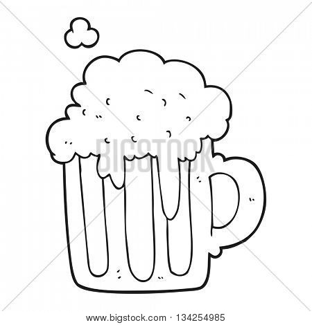 freehand drawn black and white cartoon foamy beer