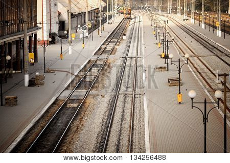 railway station. top view. Train station no man