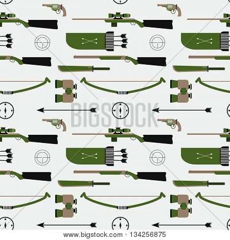 Hunting vector pattern. Flat style equipment. Isolated weapons and tools.