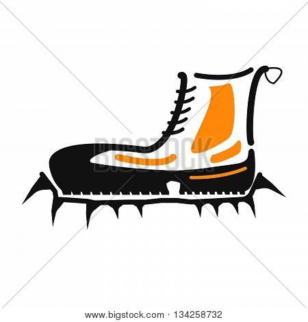 Boots With Crampons Isolated On White Background. Boots With Crampons Vector Illustration.