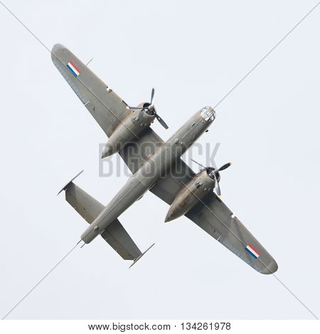 Leeuwarden, The Netherlands - June 10: Ww2 B-25 Mitchell Bomber In Dutch Markings During The Dutch A