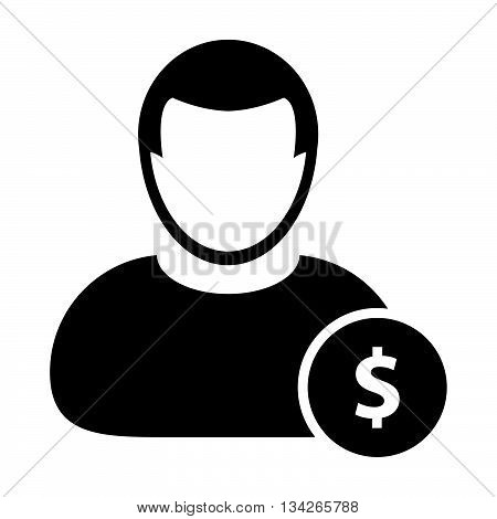 User Icon - User with Dollar, Money, Earnings, Banking, Finance, Investment Icon in Glyph Vector Illustration