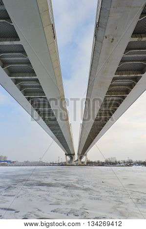 St. Petersburg, Russia, 6 January: Big Obukhovsky Bridge (cable-stayed) Over The Neva River On Janua