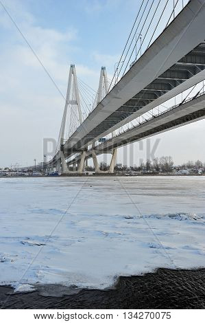 St. Petersburg, Russia, 6 January: Big Obukhovsky Bridge (cable-stayed) Over The Neva River On Janua