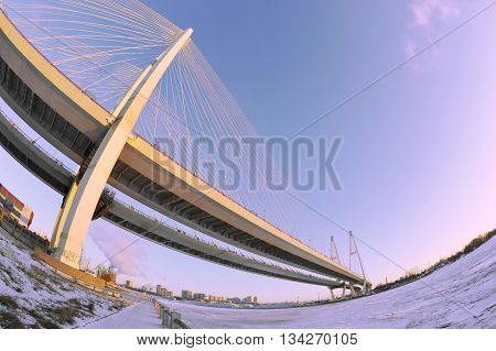 St. Petersburg, Russia, 6 January: Big Obukhovsky Bridge (cable-stayed) Over The Neva River On Janua