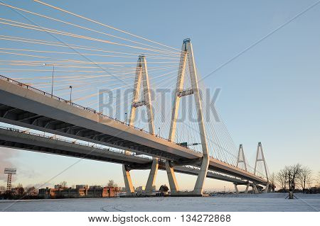 Big Obukhovsky bridge (cable-stayed) over the Neva river St. Petersburg Russia