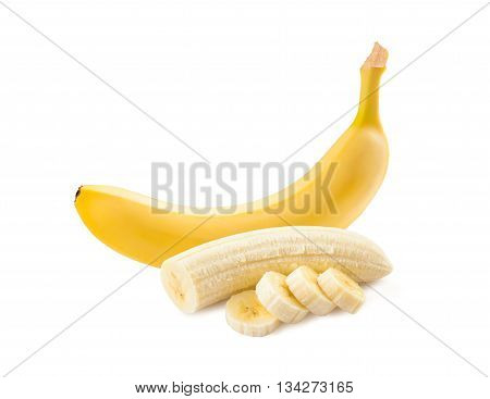 Banana. Ripe bananas isolated on a white background. Freshly sliced bananas.