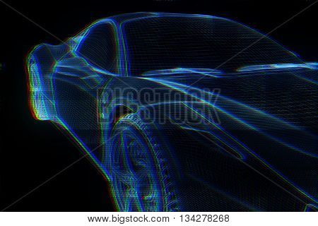 Racing Car Wireframe Hologram. Nice 3D Rendering