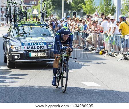 Utrecht,Netherlands - 04 July 2015: The Italian cyclist Adriano Malori of Movistar Team riding during the first stage (individual time trial ) of Le Tour de France 2015 in UtrechtNetherlands on 04 July 2015.