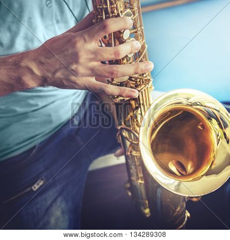Jazzman Musical Artist Playing Saxophone Concept