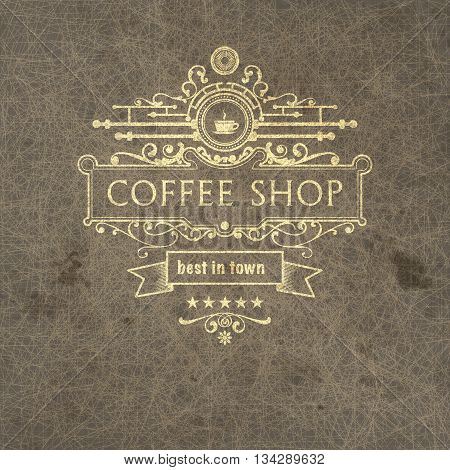 Trendy coffee badge on grange background  for design project