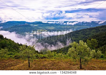 Town of Motovun landscape in fog view Istria Croatia