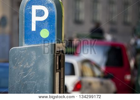 Automatic charge a fee for parking paid parking for cars in city. Parking fees.