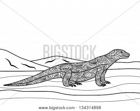 Monitor lizard coloring book for adults vector illustration.