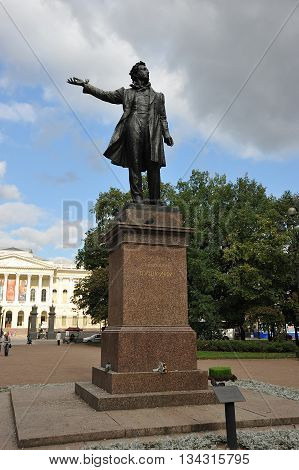 St. Petersburg Russia 14 SEPTEMBER: the monument to the great Russian poet Alexander Pushkin in St. Petersburg on September 14 2014 St. Petersburg Russia