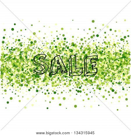Sale concept on green round particles background. Confetti circles. Isolated