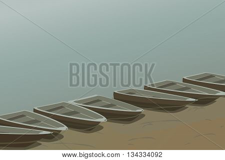 The boats are mooring on the lake