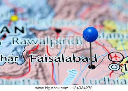 Faisalabad pinned on a map of Pakistan