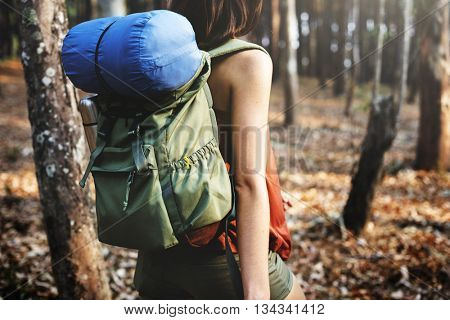 Camping Woman Backpakcer Leisure Holiday Concept