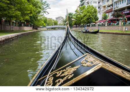 Eskisehir, Turkey - May 29,, 2016 : Gondolas are sailing in the Porsuk River, Eskisehir.