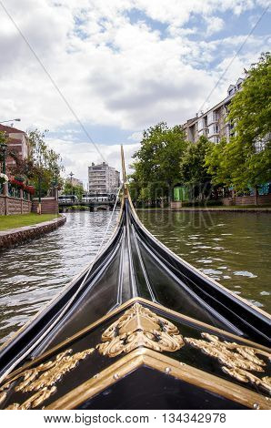Eskisehir, Turkey - May 29,, 2016 : Gondolas are sailing in the Porsuk River, Eskisehir.