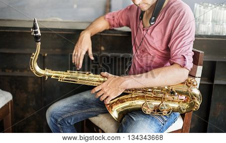 Jazzman Musical Artist Playing Saxophone Concept