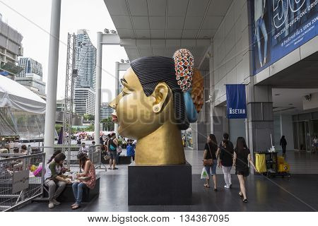 BANGKOK THAILAND - MAY 22 : unidentified people walking in front of Central World at Ratchaprasong area on may 17 2016 thailand. Ratchaprasong area is famous landmark of Bangkok