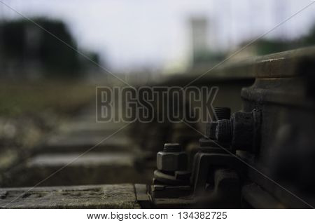 Details of a railroad parts in summer sunshine