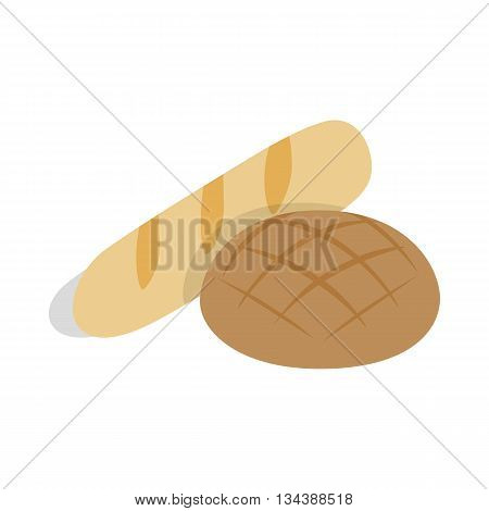 Rye bread and loaf icon in isometric 3d style on a white background