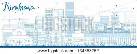 Outline Kinshasa Skyline with Blue Buildings. Business Travel and Tourism Concept with Historic Buildings. Image for Presentation Banner Placard and Web Site.