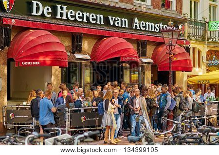 AMSTERDAM NETHERLANDS JUN 2016. De Heeren van Amstel Crowded Bar.
