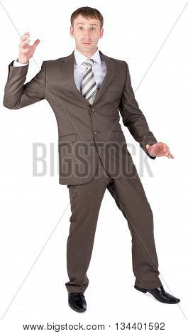 Businessman looking suprised. Isolated on white background.