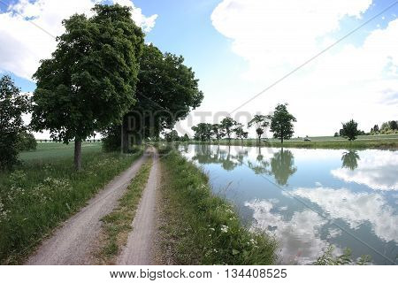 Fish-eye photo of Göta Canal and its surroundings in Sweden.