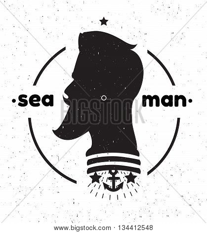 Silhouette of a sailor 's head. Black and white sailor 's head logo