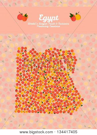 Egypt map poster or card. Vegetarian postcard. Map of Egypt made out of pink nectarines. Illustration. Series: Worlds Largest peach and nectarine Producing Countries. Can be used as seamless pattern.