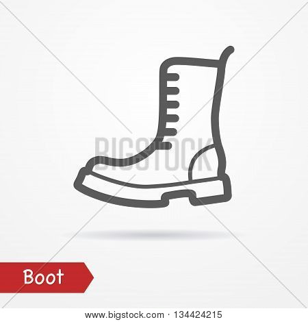 Military boot in line style. Typical simplistic army boot. Heavy boot isolated icon with shadow. Military boot vector stock image.