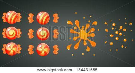 Orange citrus candy with splash animation set