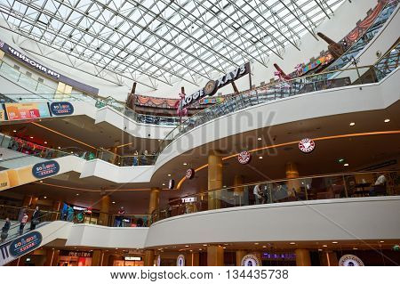SAINT PETERSBURG, RUSSIA - CIRCA JULY, 2015: inside of Galeria shopping center. Galeria is major shopping and entertainment center is located in downtown of St. Petersburg