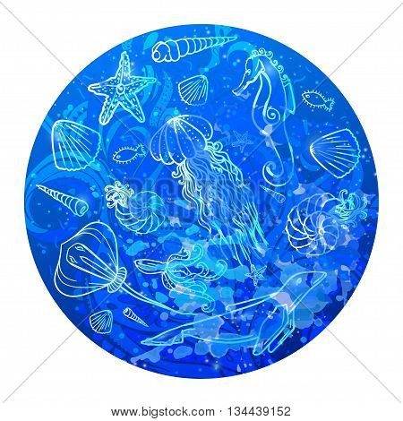 Sea Animals Collection. Vector set of cute cartoon sea animals. Set of marine animals for your design, print dress, banners, billboards. Shops and aquariums.