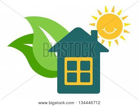 Vector eco icon home. house turnkey. Eco home turnkey illustration. House turnkey Flat design style.
