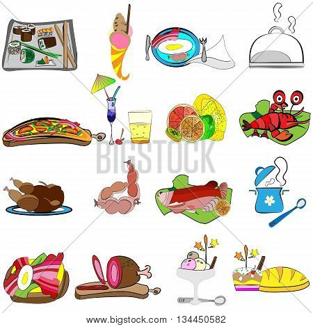vector set of isolated cartoon hand-drawn food icons