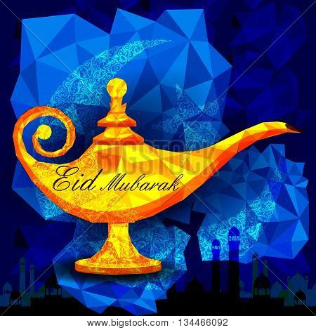 vector illustration of antique golden ginie lamp for Eid Mubarak Blessing for Eid background