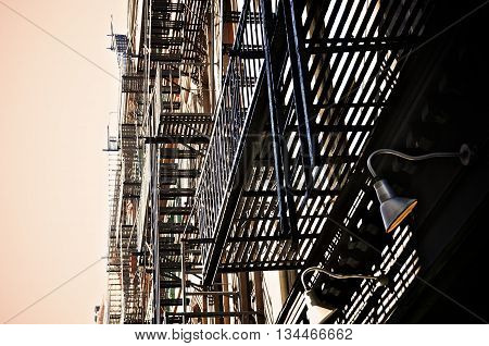 Building in New York with a fire escape.